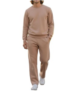 Ensemble sweat-shirt et pantalon pour homme, vert uni, col rond, tricoté, décontracté, pour l'automne - Product Image 5