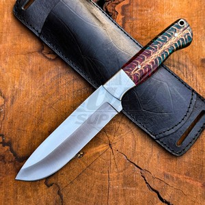 Cuchillo de caza para exteriores de acero inoxidable de espiga completa con mango de piña, forjado a mano, calidad excelente, 58 HRC, punta de gota, OEM ODM, con funda - Product Image 1
