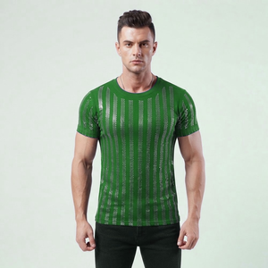 Professional Made Short Sleeves Casual Lightweight Summer Custom Logo Rhinestone <b>Knitted</b> 100% Cotton T Shirts Pakistan Popular - Product Image 1