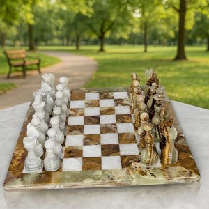 Multi Green Onyx White Marble Safe Fire Resistant <b>Chess</b> <b>Set</b> Natural Stone <b>Board</b> Game Handmade Pieces Dining Wall Living Room - Product Image 4