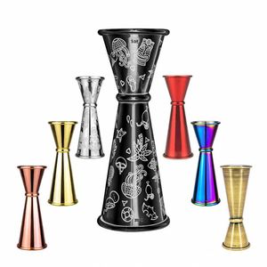 Custom Logo Engraved Pattern Color Plated SS304 Stainless Bar Cocktail Jigger Wine Measuring Metal Ounce Cup for Mixologist <b>Set</b> - Product Image 1