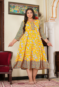 Floral Printed Rayon Women's sets Plus Size <b>Maternity</b> Anarkali <b>Dress</b> 3/4 Sleeves Round Neck <b>Yellow</b> Casual Pregnancy Ethnic Wear - Product Image 4