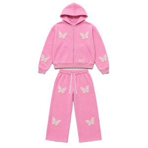 Ensemble de sweats à capuche et pantalons en coton pour hommes, style Y2K Hip Hop, avec broderie personnalisée, coupe oversize décontractée, fermeture éclair, fournisseur OEM - Product Image 3
