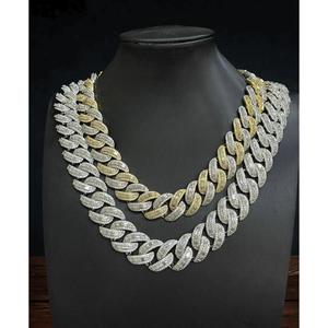 Collar Unisex con Diamantes Moissanite VVS en Corte Baguette y Redondo, Cadena Cubana de Plata de Ley 925, Chapado en Oro Rosa, Estilo Hip Hop - Product Image 1