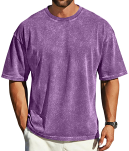 เสื้อยืดคอกลมทรงโอเวอร์ไซส์ ผ้าฟอกสี 280 กรัม ทรงหลวม ไหล่ตก แบบเบสิค สำหรับผู้ชาย สไตล์วินเทจ แขนสั้น สีพื้น เสื้อยูนิเซ็กส์ - Product Image 1