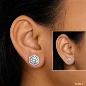 14K Gold Lab Grown Diamond <b>Earrings</b> Round Cut <b>Halo</b> 2IN1 Fine Jewelry Women's White D.E. Color Trendy - Product Image 1