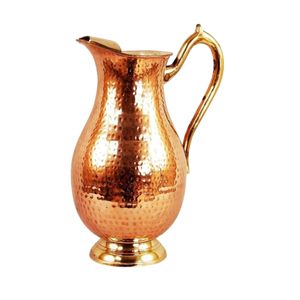 Pichet à eau en cuivre martelé fait main avec poignée en laiton, style vintage, pour jus et boissons, idéal pour la maison, les restaurants et les hôtels - Product Image 1