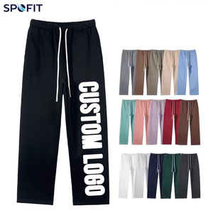 Pantalon de survêtement décontracté unisexe coupe droite ample en molleton épais avec logo personnalisé style vintage streetwear - Product Image 1