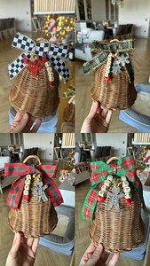 Ornement cloche en rotin naturel avec nœud écossais et breloque pain d'épices, décoration de Noël traditionnelle à suspendre pour l'intérieur - Product Image 5