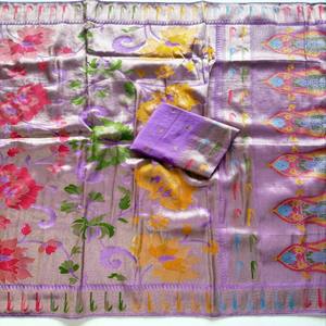 Sari VASTRA COTTAGE en viscose de tissu Jamdani pur avec bordure Paithani Minakari à tissage Zari complet, richement orné de franges Pallu et de blouse - Product Image 2