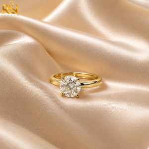 Bague de fiançailles solitaire unisexe en or 9K/14K/18K avec diamant de laboratoire, ajustement confortable |   Bijoux personnalisés à bords polis - Product Image 4