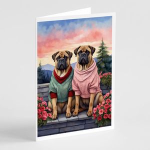 Bullmastiff Dos corazones A7 Tarjetas de felicitación Paquete de 8 tarjetas de notas en blanco caprichosas con sobres Tamaño 5x7 - Product Image 1