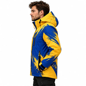 Veste de ski pour homme, bleue et jaune, imprimée, coupe-vent, zippée, sportive, légère, coupe-vent - Product Image 5