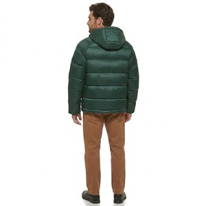 Men's Dark Green Hooded Puffer Jacket Heavyweight Winter Insulated Full Zip <b>Bubble</b> <b>Coat</b> Outdoor Streetwear Fashion - Product Image 2