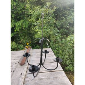Modern Wrought Iron Metal <b>Candelabra</b> 4 Arm Candle Holder <b>Black</b> Tabletop Centerpiece for Wedding Home Decor Hospitality Supply - Product Image 1