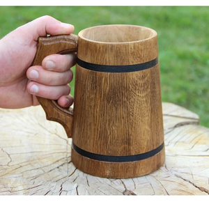 Mug à bière en bois écologique moderne 500 ml |   Fabriqué à la main, style baril vintage |   Chope à bière rustique portable pour homme |   FAIZA en stock - Product Image 5
