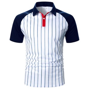 Polo rayé pour homme, manches raglan, tricoté, coupe ajustée, décontracté, manches courtes, bleu, blanc, rouge, design contrasté - Product Image 1