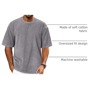 Nouvelle Arrivée 2026 T-shirt Homme Oversize Délavé à l'Acide Manches Courtes Col Rond Gris Uni Style Urbain T-shirts Personnalisés OEM ODM - Product Image 5