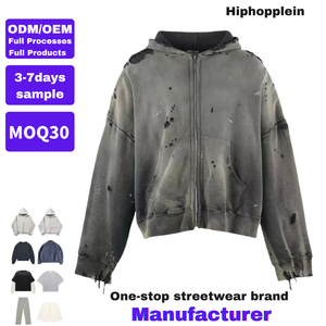 Sweat à capuche zippé pour homme, noir, effet délavé, style streetwear, avec poches ornées de strass - Product Image 3