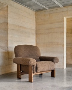 Midcentury Modern Eco-Friendly <b>Foam</b> Fabric Armchair Teak Wood Frame Tapered Legs Brown Upholstery Outdoor Hotel Lounge Chair - Product Image 2
