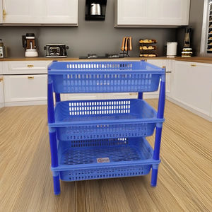 Dual-Tier 3-Piece Plastic Storage <b>Trolley</b> Stackable Spice Rack for Home Lightweight plastic <b>trolley</b> with handle - Product Image 4