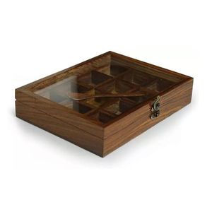 Artisan Handcrafted Wooden Spice Box Traditional Indian Masala Dabba Natural Wood Kitchen <b>Storage</b> Solution - Product Image 1