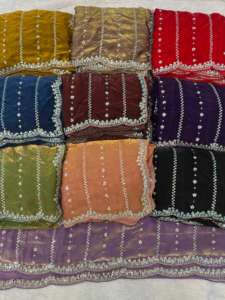 Sari traditionnel indien pour mariage et festival, en satin, avec broderies de paillettes et de fils, tenue ethnique indienne, sari de fête - Product Image 4