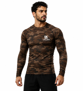 <b>Men's</b> Brown Camo <b>Compression</b> Rash Guard Long Sleeve Athletic Gym <b>Shirt</b> Fitness Training Workout Sports Base Layer Sportswear - Product Image 2