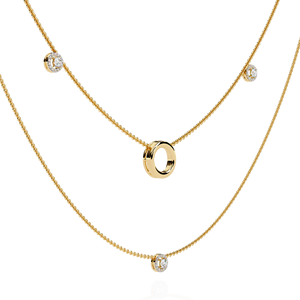 Double-layered Daily Wear Station Lab Diamond <b>Necklace</b> 10K 14K 18K Yellow Gold - Product Image 2