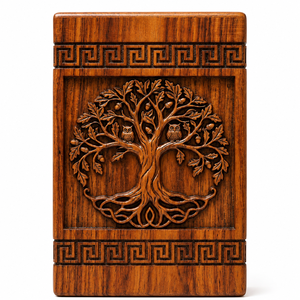 Wooden Cremation Urn Adult Ashes <b>Memorial</b> <b>Keepsake</b> Box Carved Tree Pattern Home Display - Product Image 3