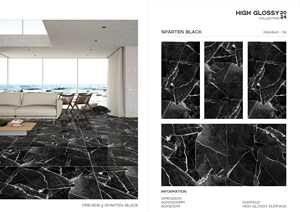 กระเบื้องปูพื้นพอร์ซเลนลายดำทอง ขนาด 600 x 1200 มม. ผิวมันเงาเคลือบวิทริฟายด์ สำหรับตกแต่งภายในล็อบบี้โรงแรม - Product Image 3
