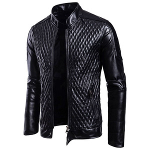 Veste de moto en cuir véritable pour homme, nouvelle collection automne-hiver, coupe slim, col montant, logo sur le devant, imperméable - Product Image 1