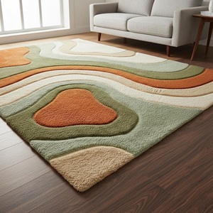 Modern Abstract Area Rug Wave Hand Tufted Rug Earth Tone Soft Plush Carpet for Living Room Bedroom Decorative Home <b>Floor</b> Rug - Product Image 2