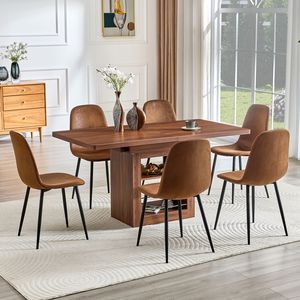 Set Moderno di Tavolo da Pranzo Allungabile 59-71 Pollici con 6 Sedie in Tessuto Tecnologico e Tavolo Estraibile in MDF per Sala da Pranzo - Product Image 1