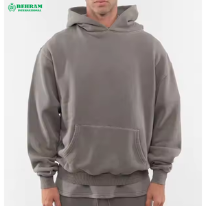 Top Quality <b>Men's</b> Oversized Hooded <b>Sweatshirt</b> Gray 100% Cotton French Terry Fleece Printed Letter Logo Front Casual Autumn Fit - Product Image 4