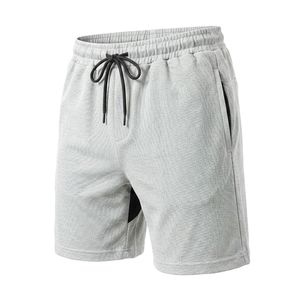 Shorts pour homme en piqué 100% coton gris sauge avec cordon de serrage à la taille, décontractés, respirants, longueur bermuda, couleur unie, tissu tricoté - Product Image 1