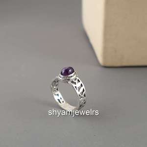 SHYAM JEWELRS Natural Amethyst Gemstone 925 Sterling <b>Silver</b> Vintage Filigree Oval Purple Stone <b>Boho</b> Hippie Style <b>Ring</b> Fine - Product Image 6