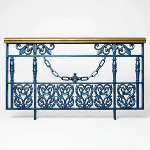 Barandilla de Hierro Fundido Europea Moderna Resistente al Agua para Balcón, Escalera, Villa, Panel Azul Dorado con Adornos Decorativos, Valla Duradera - Product Image 1