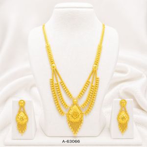 Parure de bijoux de mariage de luxe plaqué or avec zircon, collier et boucles d'oreilles tendance, style traditionnel lourd pour fête A-63062 - Product Image 5