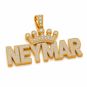 Luxury Custom Football Crown Pendant 18K Yellow Gold Lab Grown Diamond Number 10 Iced Out Sports Necklace Wholesale - Product Image 1