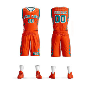 Ensemble de basketball personnalisé orange et turquoise, imprimé par sublimation, col en V, sans manches, uniforme athlétique pour hommes, impression numérique personnalisée - Product Image 1