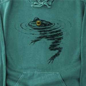 Sweat-shirt à capuche pour femme, gris foncé, imprimé œil de grenouille, poche avant, en coton tricoté, vêtement d'automne - Product Image 5