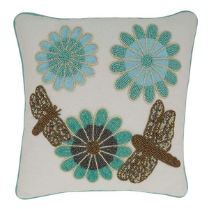 Wholesale <b>Blue</b> Sequin <b>Beaded</b> Ocean Pillow Cover Cushion Case Throw Silk Floral Mediterranean <b>Beaded</b> Cushion Cover - Product Image 5
