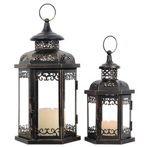 Wholesale Grey Metal Hanging Candle <b>Lanterns</b> <b>Set</b> of 2 for Indoor Outdoor Garden & Wedding Home Decoration In Reasonable Price - Product Image 3
