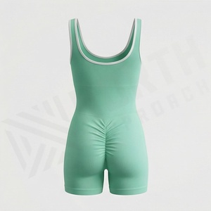 Womens V Neck Yoga <b>Jumpsuit</b> One Piece Sports Shorts Set Open Back Ribbed <b>Bodycon</b> Gym Fitness Tracksuit Workout Apparel - Product Image 2