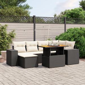 Set Divano da Giardino in Rattan Nero con Cuscini Crema, 6 Posti, Arredamento da Esterno dal Design Contemporaneo - Product Image 1