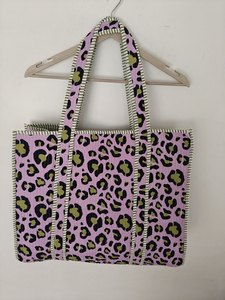 Yellow Light Blue Floral Eco-friendly Quilted Indian Cotton Tote <b>Bag</b> Organic Cotton Lining Open Closure Bohemian Style for Women - Product Image 4