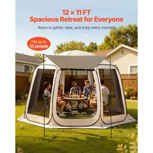 Beige <b>12</b> X 11 ft Pop-Up Screen House <b>Tent</b> for 10-<b>12</b> <b>Persons</b> Portable Screened Canopy Carry Bag Netting Sides for Patio Backyard - Product Image 3