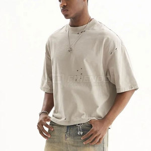 Stylish Distressed T Shirts 100% Cotton Knitted Blank Design Soft Lightweight Regular Fit Casual Wear for Street Style Modern - Product Image 3