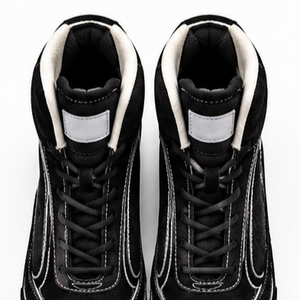 Bottes de moto en cuir véritable noir Aultra One Enterprises avec fermeture auto-agrippante, chaussures de motard légères, respirantes et résistantes à l'abrasion - Product Image 2